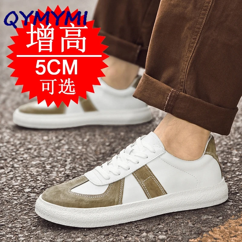 QYMYMI Invisible Height-increasing Shoes 5Cm Casual Sports Hidden Heel Retro Style Discipline Trendy White Elevator Shoes