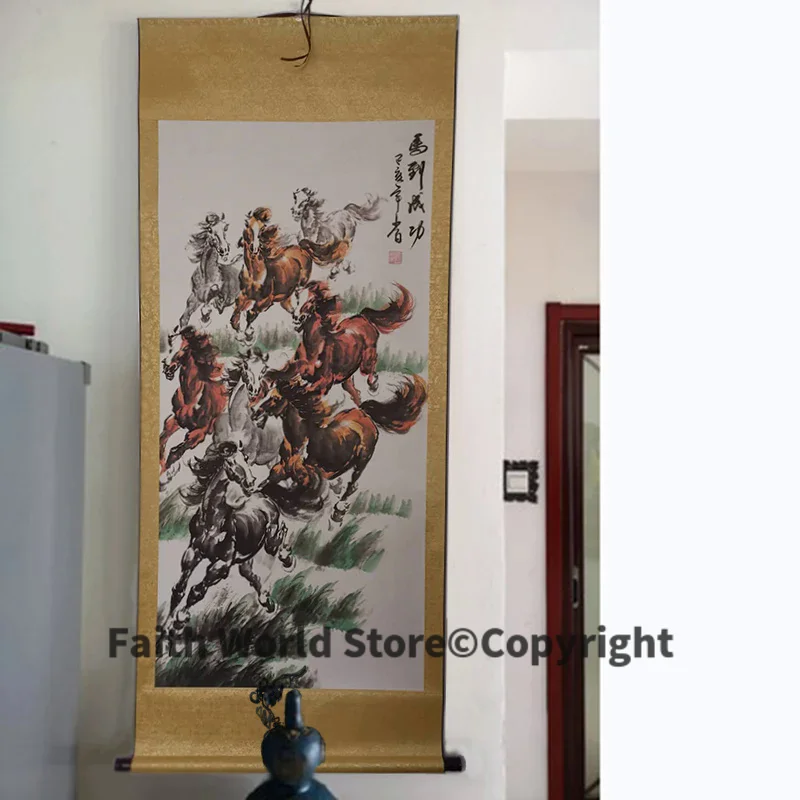 WOW # TOP foreign business gift Home company WALL Decorative art Success GOOD LUCK 8 horses FENG SHUI ART chinese painting work