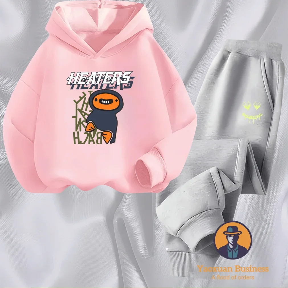 

New Arrival Cartoon Print Children Little Boys 2-Piece Hoodie Set Cute Cartoon Printed Windproof Warm Autumn Winter Stylish