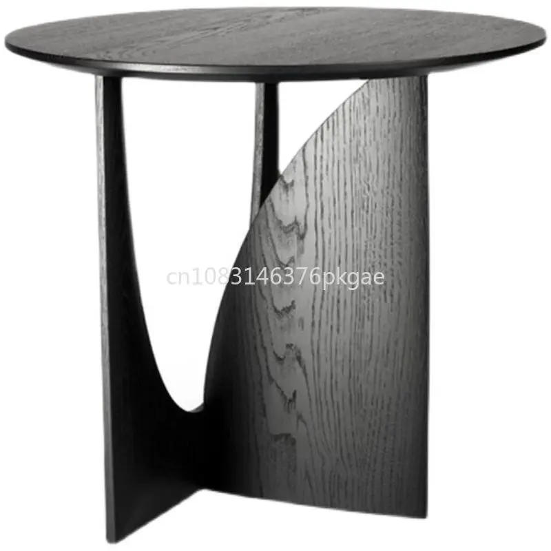 Nordic Round Solid Wood Edge A Few Black Simple Coffee Table Sofa Side Table Bedroom Bedside Table