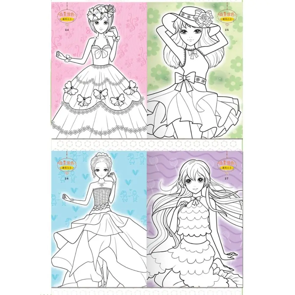 6 libros/juego de libro de dibujo de princesa para niños, libro para colorear, pintura de rastreo, cuadernos de aprendizaje, práctica de dibujo, juguete con imagen de dibujos animados