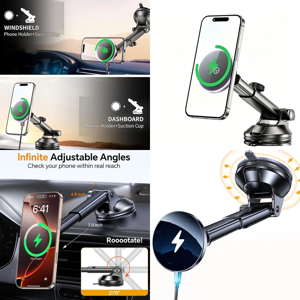 New Trending Product 2026 Consumer Electronic Accessories Strong Magnetic Wireless Charger Dashboard Car Phone Holder for iPhone