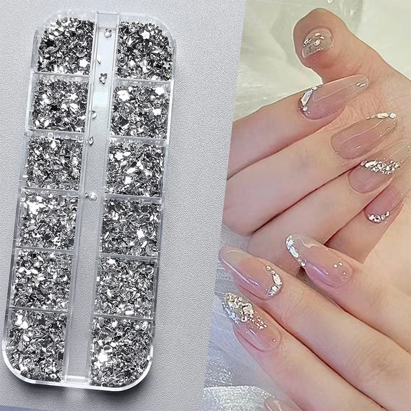 12 griglie/scatola mista per nail art multi forma con retro piatto strass di cristallo diamanti abbaglianti strass punta per manicure decorazione 3D