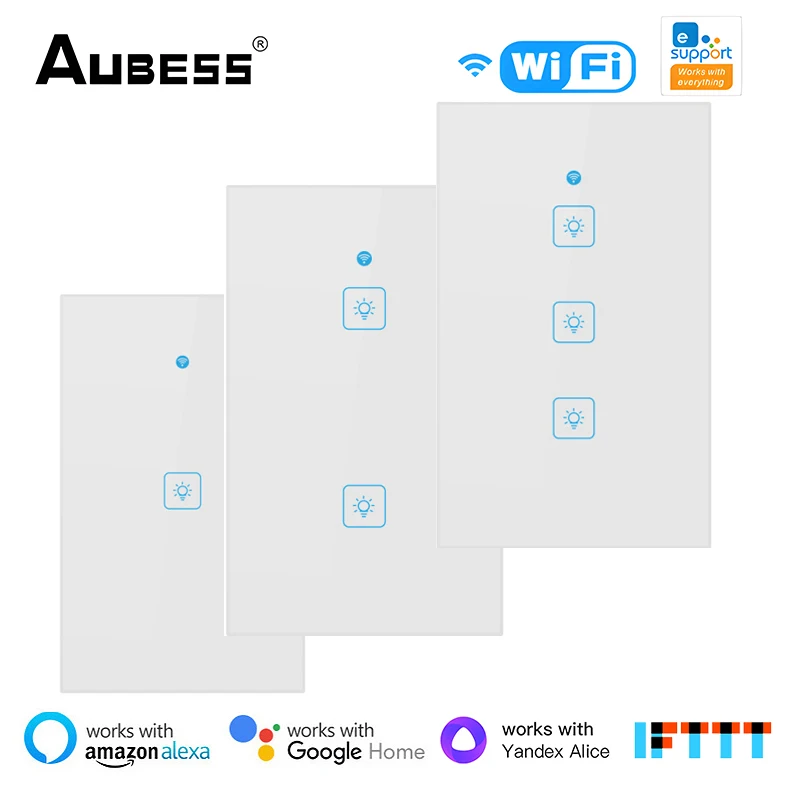 

Умный Wi-Fi-переключатель Aubess с функцией RF, нужен переключатель Wi-Fi с нулевым проводом для США/ЕС, управление через приложение, Suooprts, Alexa, Google Home