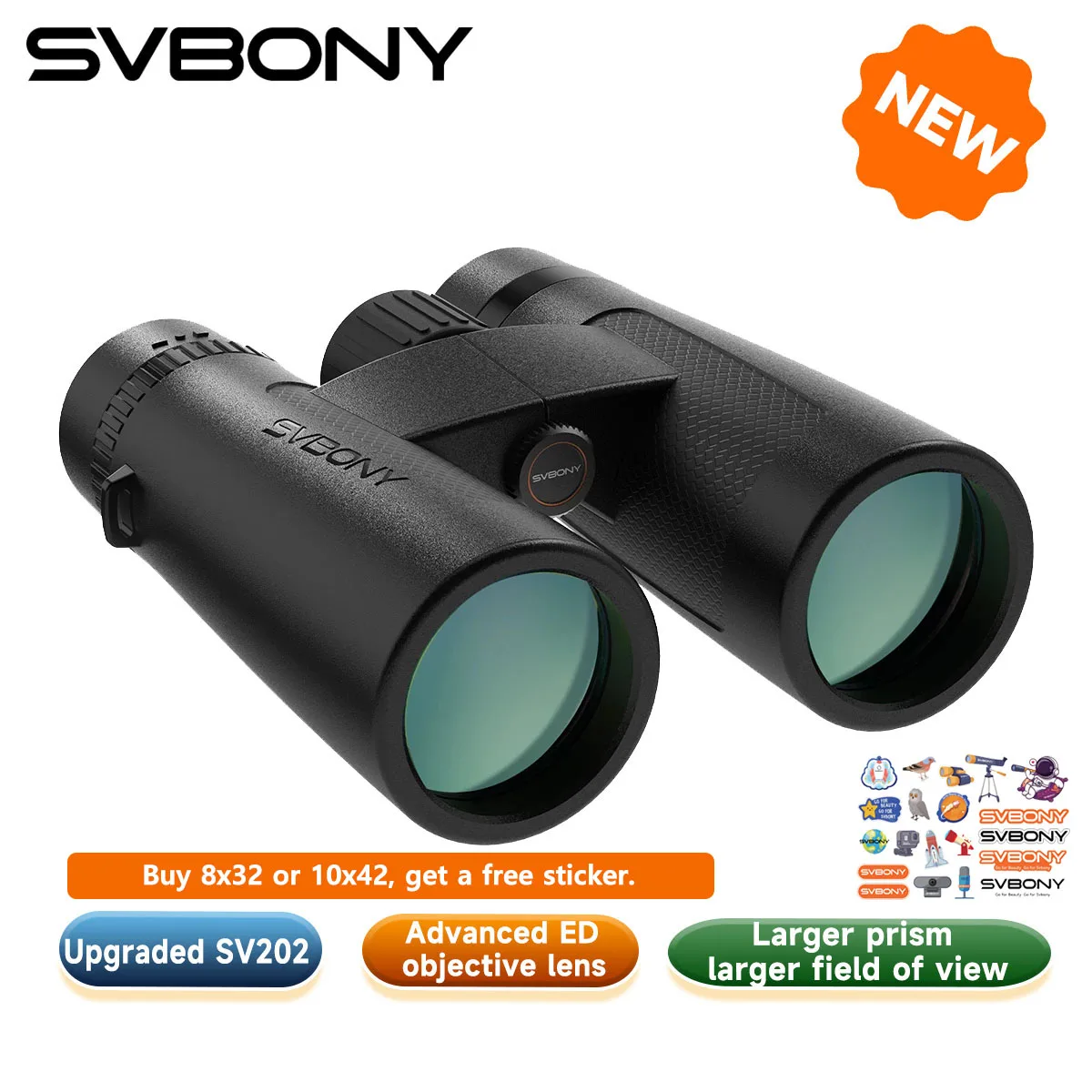 

Svbony SV202 Upgraded Wide-angle ED Binoculars 8x32/8x42/10x42 Bak4 Prism IPX7 Waterproof Fogproof for Bird Watching Camping