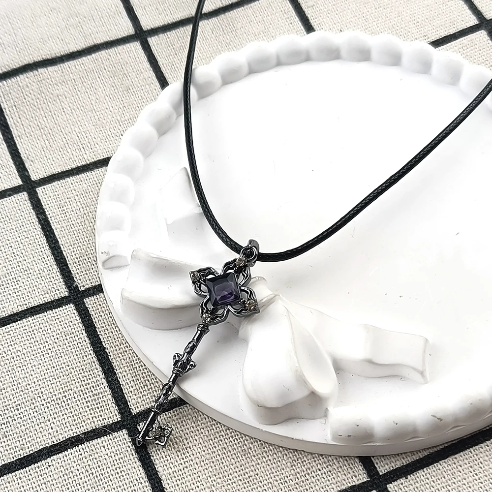 Game Honkai: Star Rail Herta Key Necklace Antique Hollow Key With Amethyst Stone Necklace Gothic Retro Cosplay Accessory