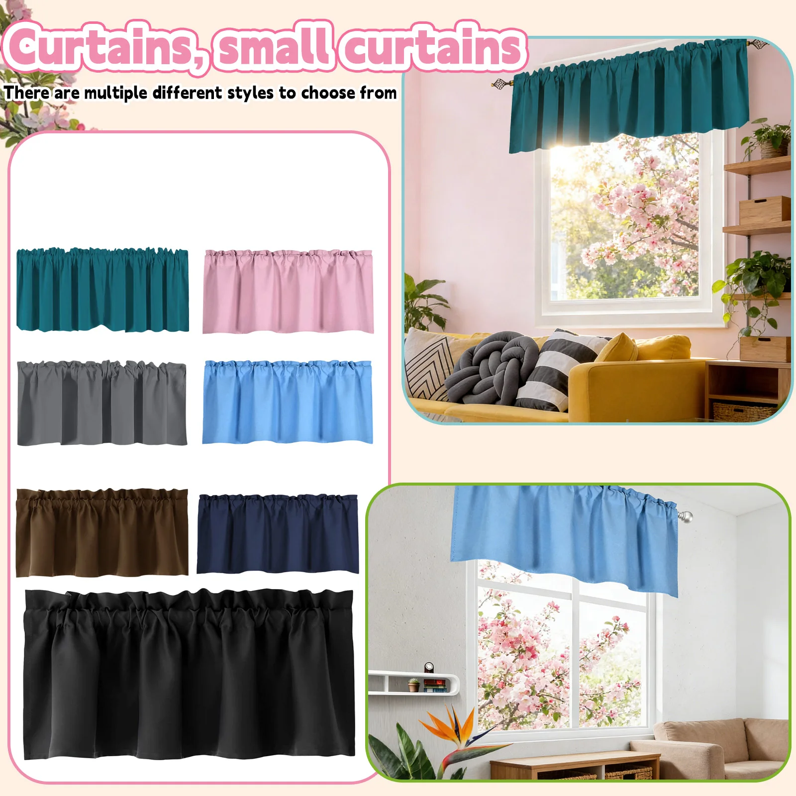Small Blackout Curtains Light Blocking Window Treatment Home Decor Short Valance for Bedroom Thermal Insulated Window Coverings