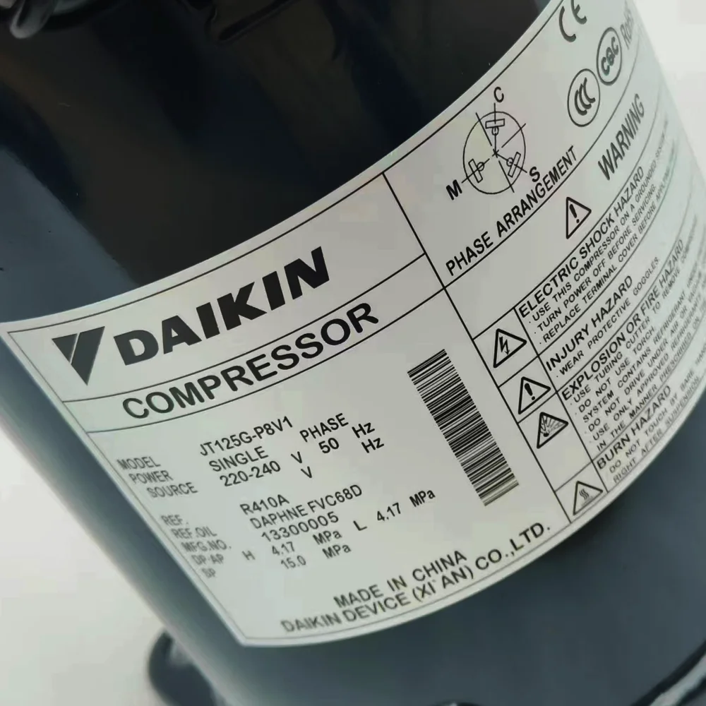 Fixed Speed DAIKIN Scroll Compressor G Series JT125G-P8Y1 4HP 400V/50Hz R410A New And Original In Stock