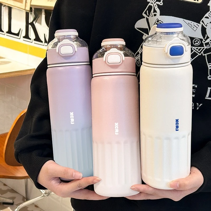 New 800ml Students Thermos Bottle Stainless Steel Iced and Heat Insulated Cups Hiking Cycling Fitness Vacuum Flasks with Handle