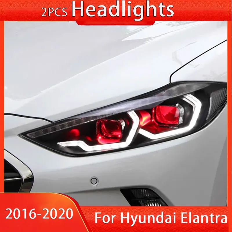 

2 шт. автомобильные фары для Hyundai Elantra 2016-2020, передняя лампа, динамический объектив проектора, DRL, фара, светодиодный указатель поворота, аксессуары