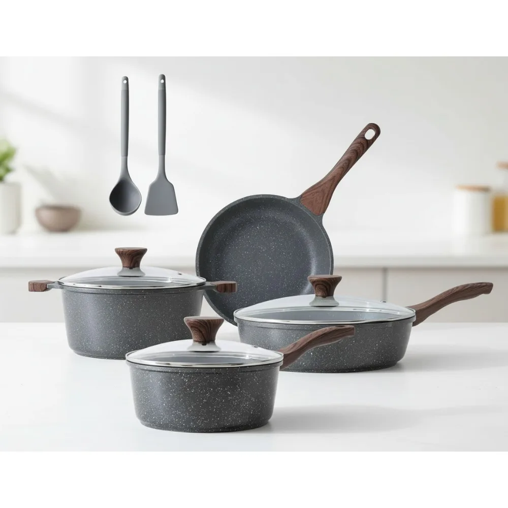 

Набор посуды с антипригарным покрытием из 13 предметов со швейцарским гранитом, полезные кухонные кастрюли и сковородки для всех плит