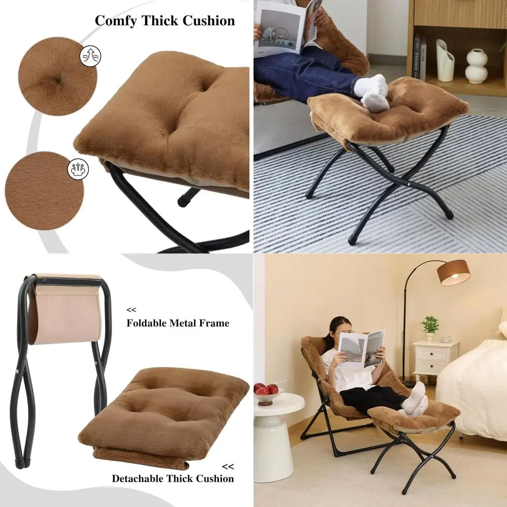 

Набор из 2-х коричневых складных пуфикаций, складные подставки для ног для диванов, мягкий табурет с акцентом для гостиной и спальни