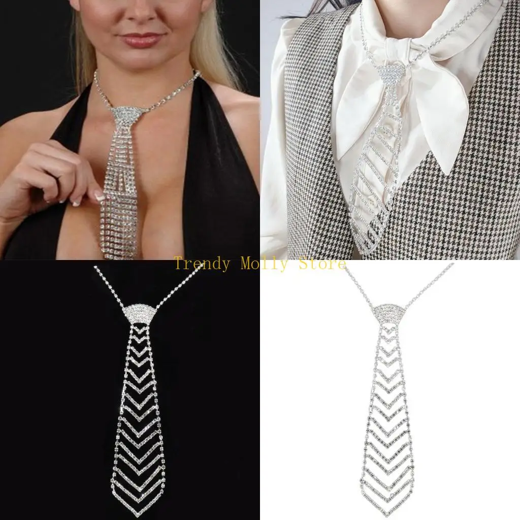 N5kb Women Neck Tie ربطة راينستون نيسكتي نساء ملحقات الملابس لعيد الميلاد