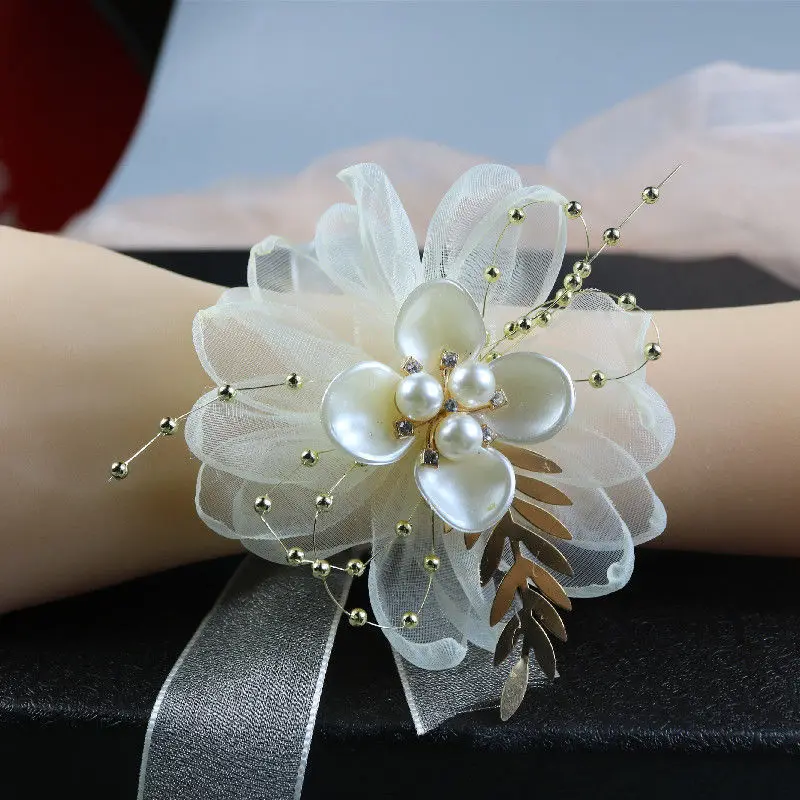 Wedding mesh Handwork, Korean yarn, butterfly, Pearl, flower, Dot son wrist flower Bridal Maid of Honor Sisters Band