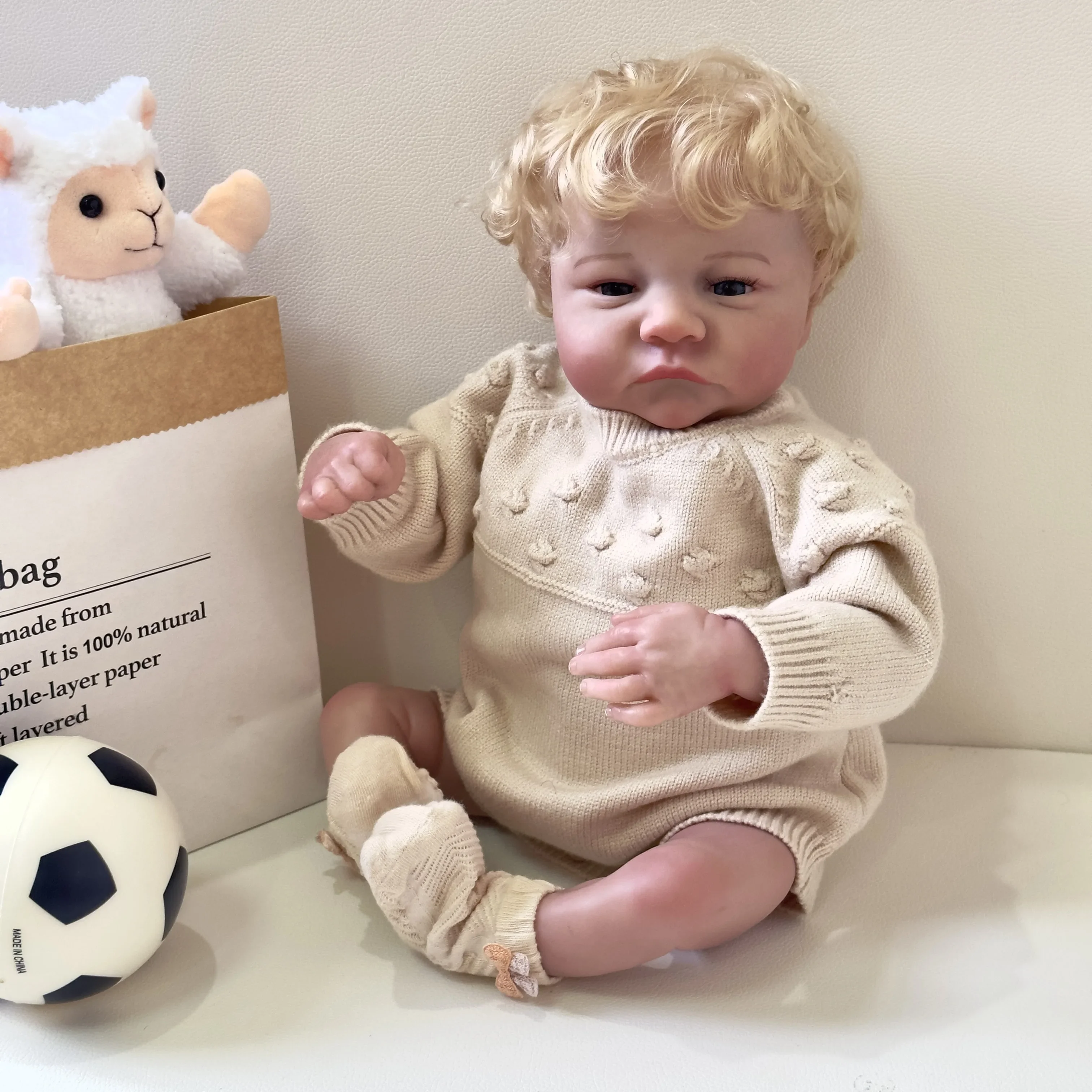 18inch Levi Awake Reborn Baby Doll with Blone Hair Soft body Newborn Baby Size 3D Skin Tone with Visible Veins Collectible Doll