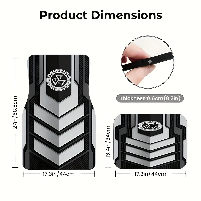 4pcs Black And Silvery Mecha Style Car Mats - Universal, Anti-Slip, Wear-Resistant Floor Mats For Most Vehicles. Combines Practi