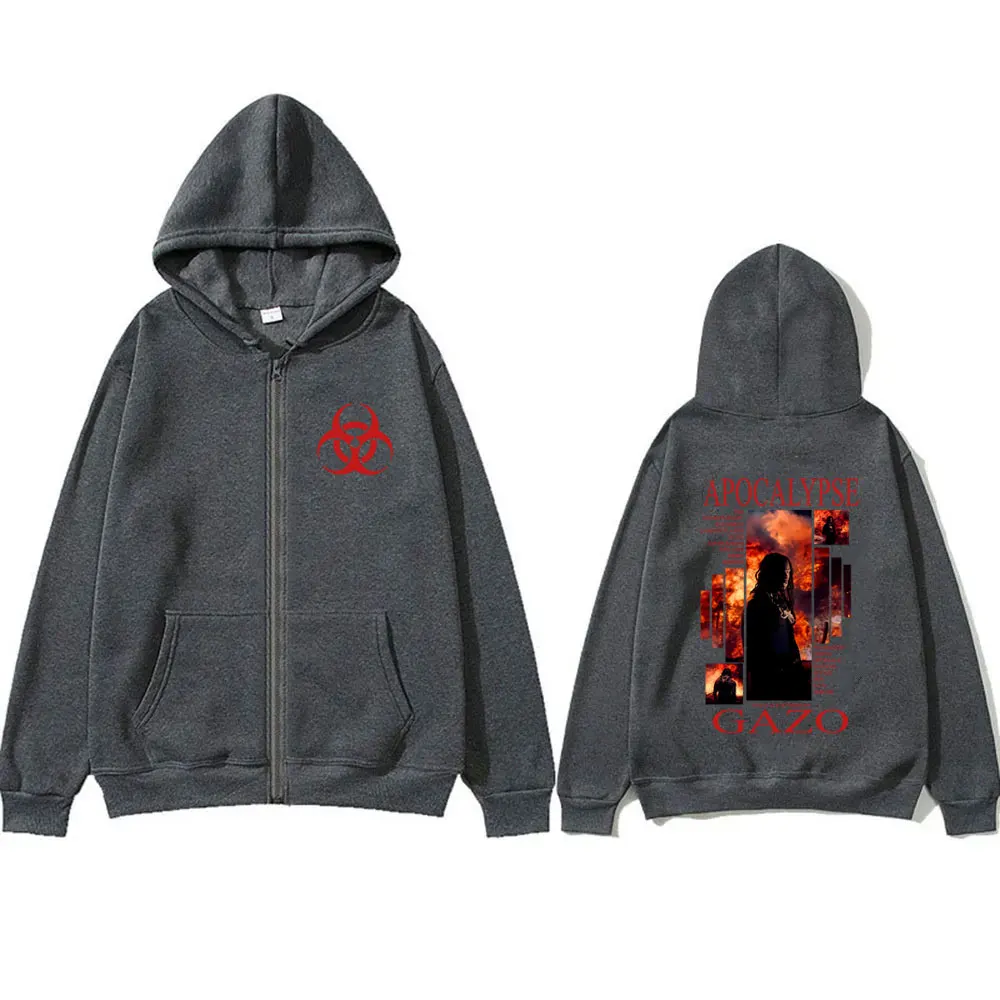 Rapper Gazo APOCALYPSE Album Zipper Hoodie Men Women Hip Hop Fashion Pop Music Zip Up Jacket Male Casual Vintage Fleece Hoodies
