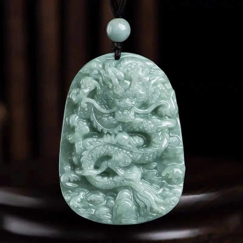 

Natural Myanmar A-grade genuine oil green domineering dragon brand jewelry jade pendant Noble temperament fashionable versatile