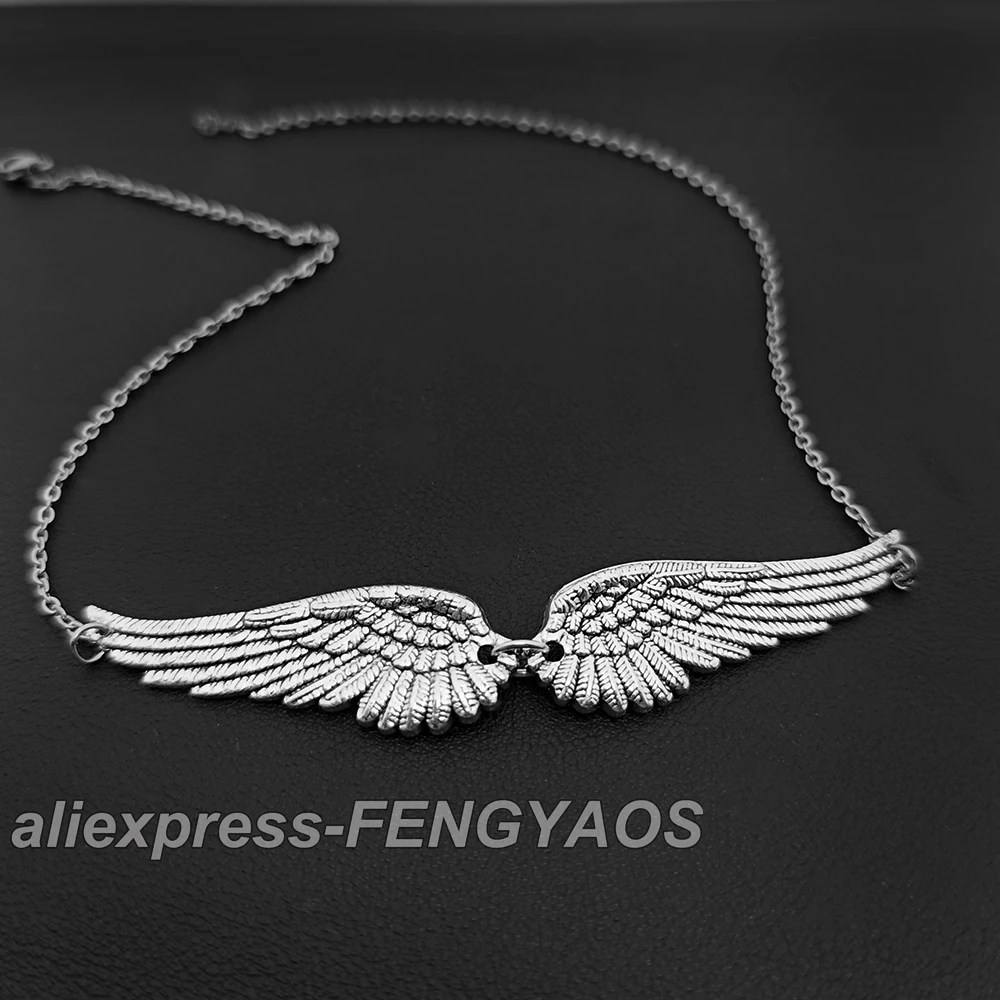 Vintage Angel Wings Feather Choker Big Pendant Aesthetic Link Chains Statement Necklace for Women Collar Bib Wedding Tribal Gift