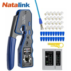 WoeoW RJ45 Crimp Tool Kit Pass Through Ethernet Crimper and Tester for Cat5e Cat6 Cat6a 8P8C Modular Connectors