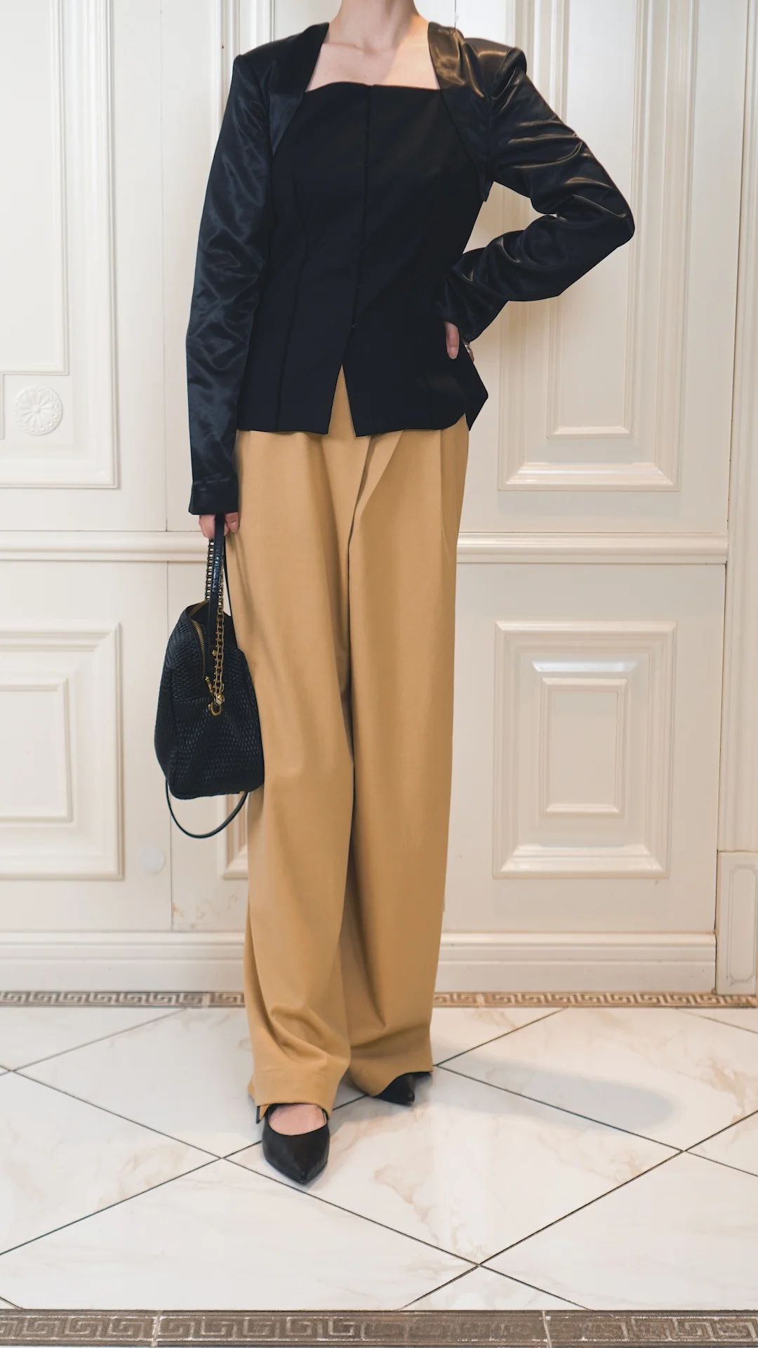 

Luxury Bla ort Coat Square Collar Women's Top Casual Sle Faionable And Sli Polyester And Viscose Blend