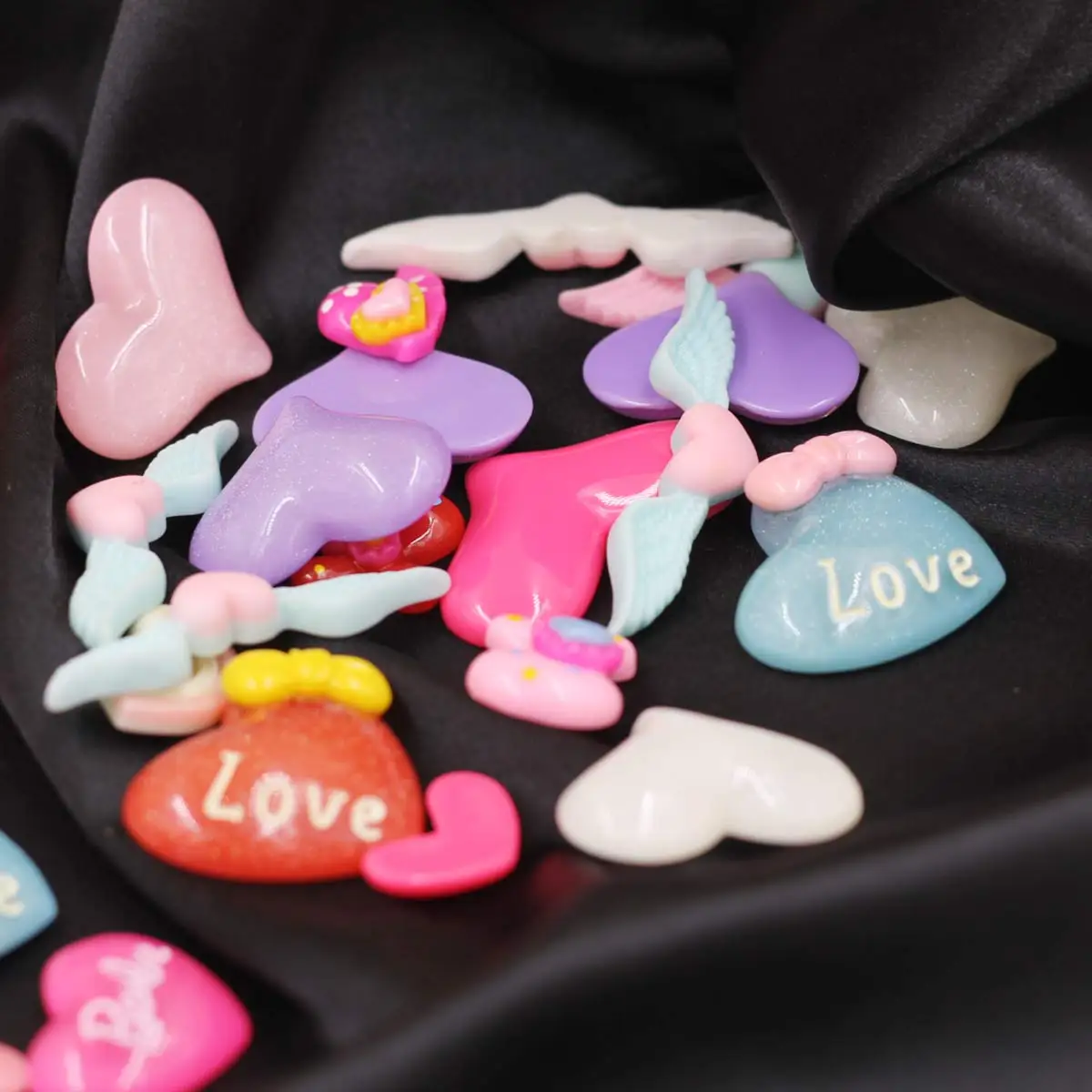 50PCS Mixed Random Love Heart Theme Resin Charm Cameos Cabochon 10-50mm Long DIY Handicrafts Decoration Jewelry Accessories