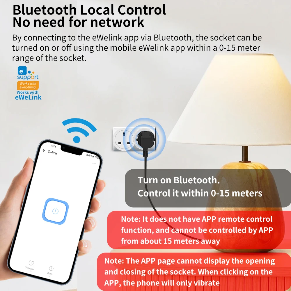 Smart Bluetooth Socket with Local Control UK Plug RF2.4G Wireless Remote Control Socket Timed Socket Switch for Home Automation