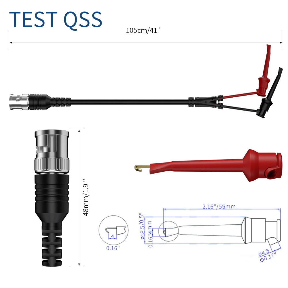Imagem -03 - Qss 100cm Isolado Bnc Macho para Teste Duplo Gancho Clipe de Baixa Perda Cabo Coaxial Teste Conector de Chumbo para Osciloscópio Q.70048