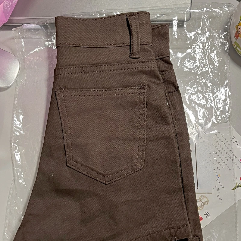 Y2k-szorty damskie, brązowe, lato, szykowna, wysoka talia, spodnie, pasujące do wszystkiego, cienkie, proste, Denim, Vintage, Preppy, ubrania dla