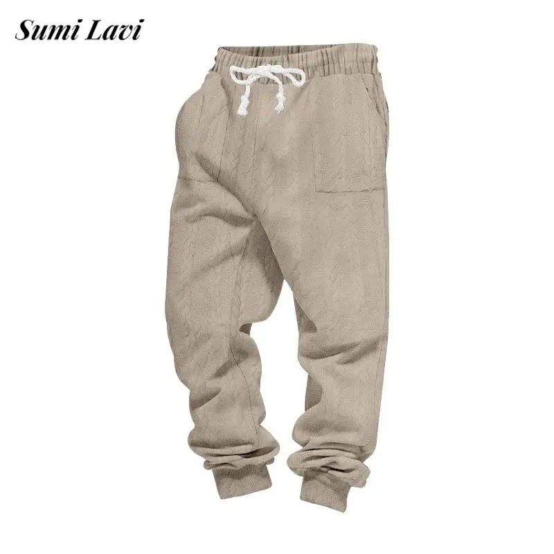 

Повседневные брюки, мужская уличная одежда, модные однотонные текстурированные спортивные штаны, мужские весенне-осенние повседневные брюки на шнурке для отдыха