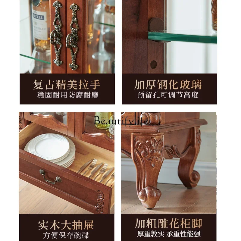 yj7  All solid wood American wine cabinet living room wall storage retro wine rack cabinet
