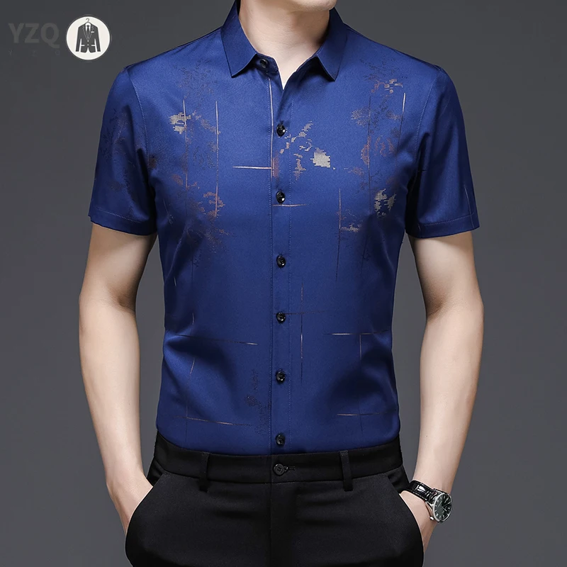 

New Men's Business Casual Short Sleeved Printed Shirt with Wrinkle Resistance No Ironing Comfortable All Season Versatile Top