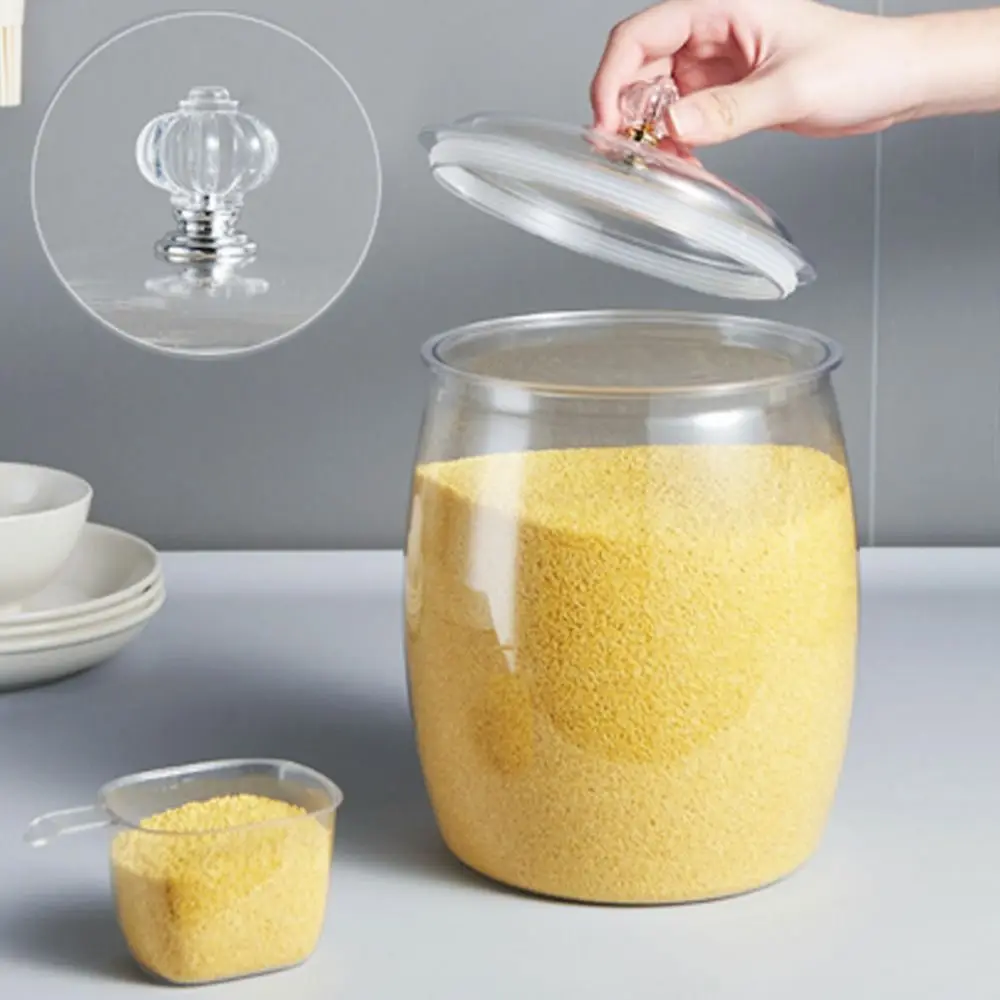 Durable Insect-Proof Transparent Bucket Moisture-Proof Food Grade Canister Jar Wide Mouth Household Rice Storage Bucket Kitchen