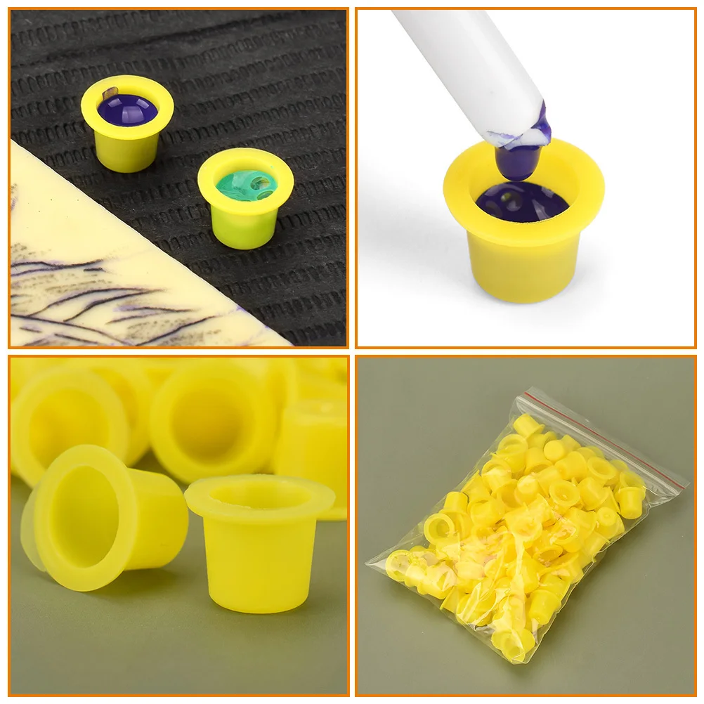 

100 шт., желтые чашки с пигментными чернилами, утолщенные маленькие одноразовые держатели для чернил для татуировки, контейнеры для хранения татуировок для микроблейдинга