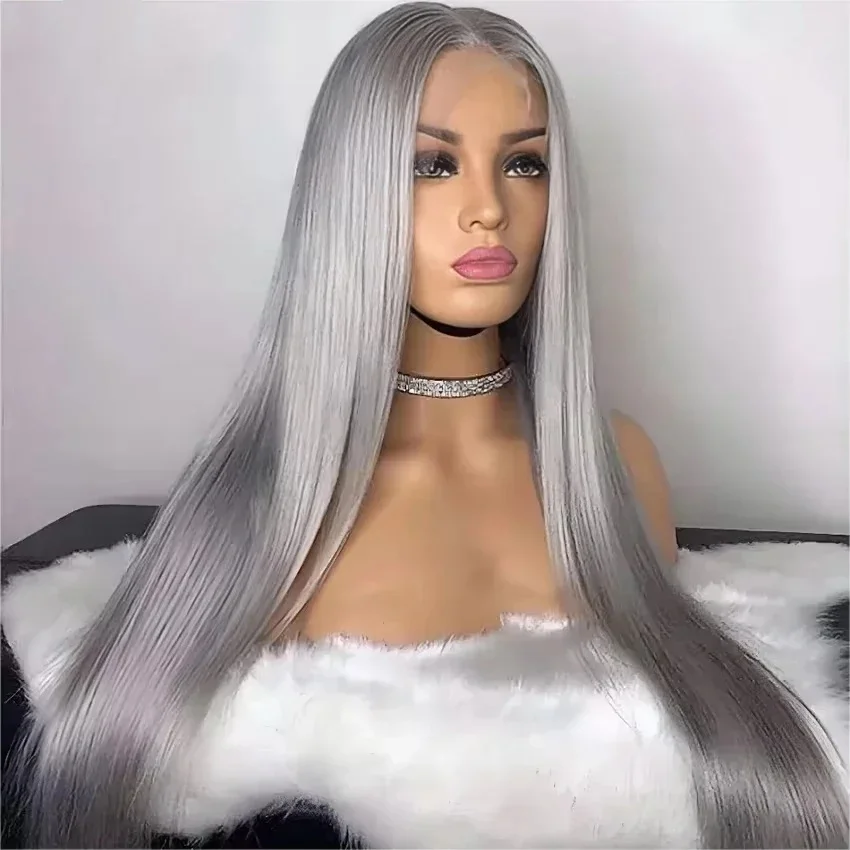 

Silver Grey Bone Straight 13x6 HD Lace Frontal Wigs Grey Colored 13x4 Transparent Lace Front Wigs Human Hair Brazilian For Women