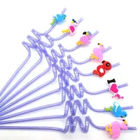 8pcs 26cm Flamingos/Donuts/Dinosaurs/ButterfliesStraws Reusable Purple Plastic Spiral Drinking Straws Kids Birthday Party Decor
