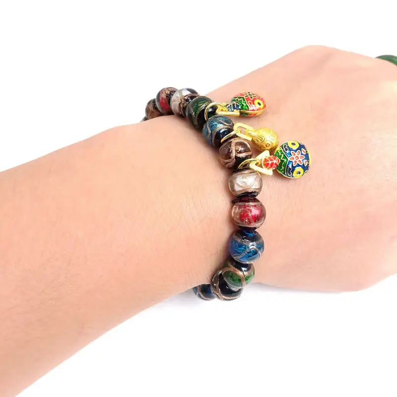 الفن الزجاج حبة أساور للنساء والرجال ، الصقيل الملونة ، الريكي ، الثروة ، الطاقة ، حظا سعيدا ، مجوهرات الرعاية الصحية ، حجر الطبيعة ، 10 مللي متر