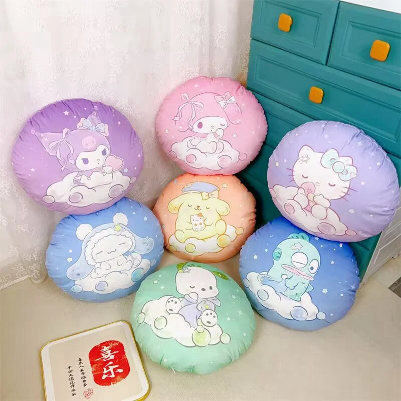 Japanese Cartoon Anime My Melody Cinnamoroll Plush Doll Cute Sanrio Hangyodon Kuromi Round Pillow Sofa Cushion Gifts For Girl