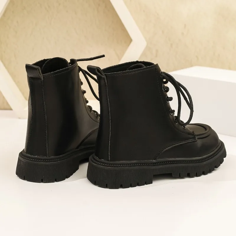 Children Short Boots Black Versatile Kids Ankle Boots Round Toes Soft Sole 2026 Autumn Winter Girls Leather Boots Non-slip