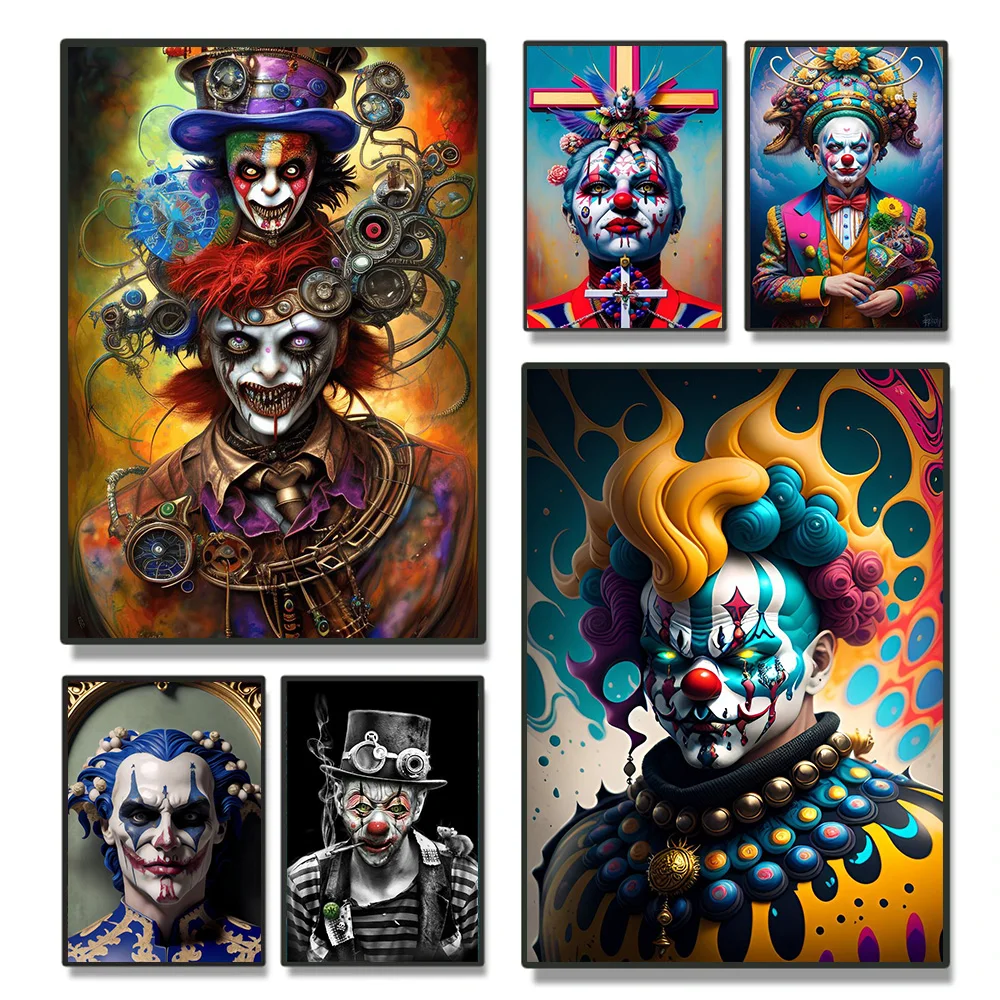 

Classic Horror Clown Poster Prints For Bedreoom Living Room Home Decor Halloween Scary Joker Canvas Painting Wall Art Cuadros