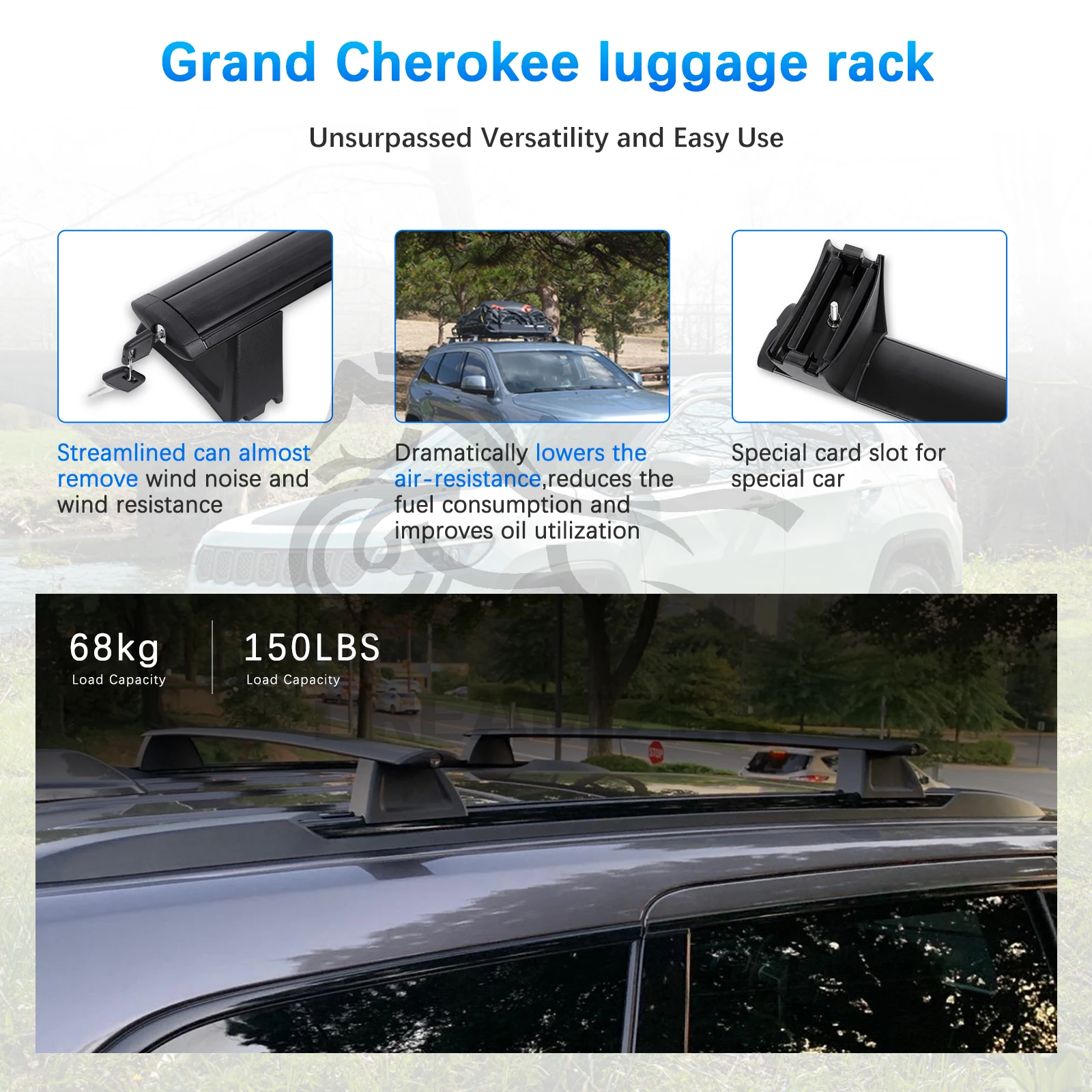 Car Roof Rack Cross Bars for Jeep Grand Cherokee 2011-2021 2012 2013 2014 With Grooved Side Rails Top Car Rack Luggage Carrier