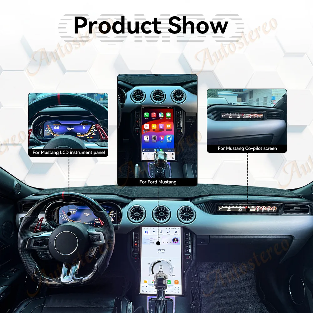 14.5 Carplay Android 15 For Ford Mustang 2015-2023 Car Multimedia Player GPS Tesla Screen Head Unit Odometer Digital Cluster LED