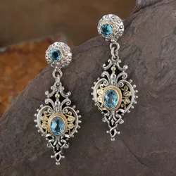 Charm Round Dangle Earrings Blue Stone Gold Silver Color Earrings Women Jewelry