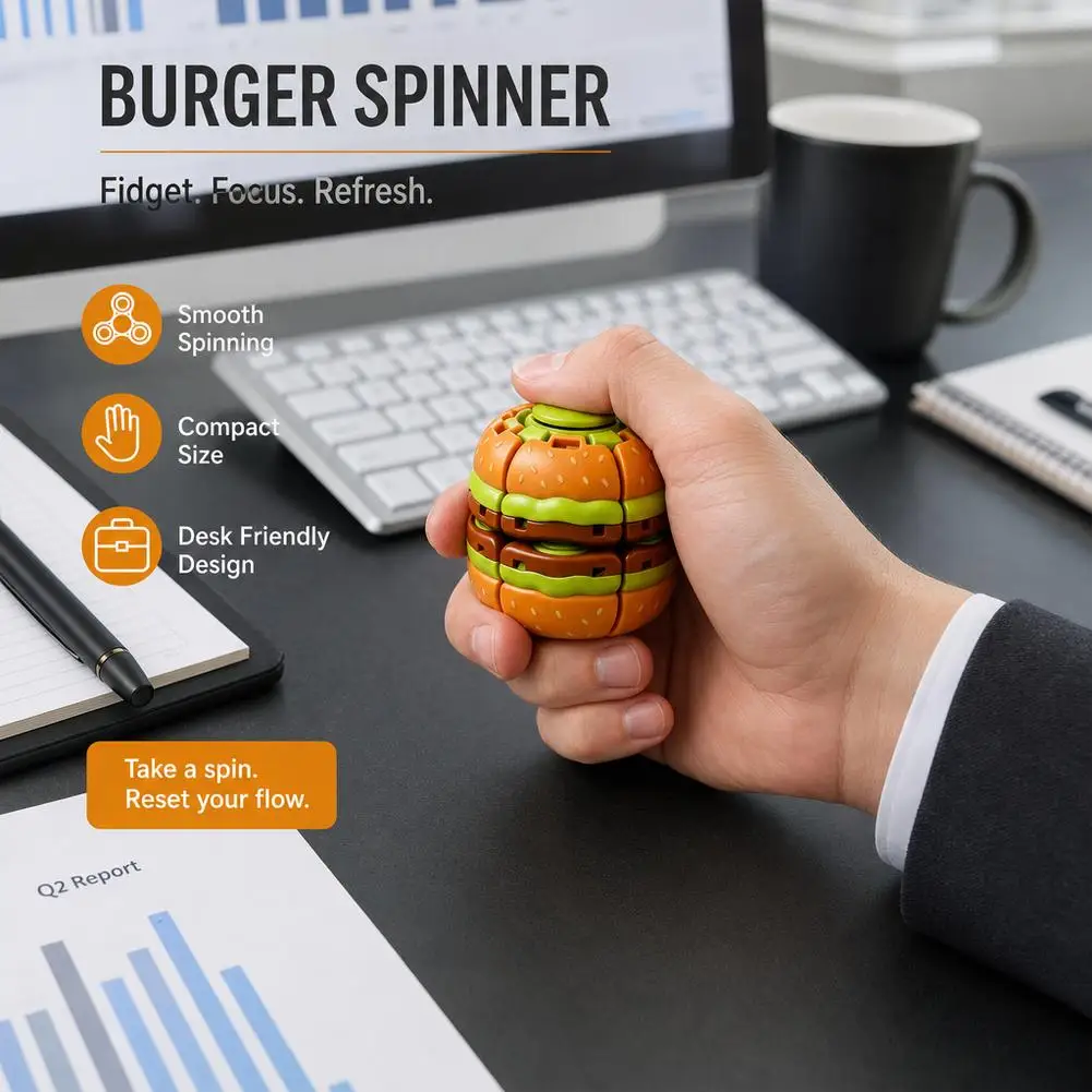 Hamburger Stress Relieving Ball Pressing Rotating Fingertip Gyroscope Office Portable Stress Relieving and Squeezing Toy 2026