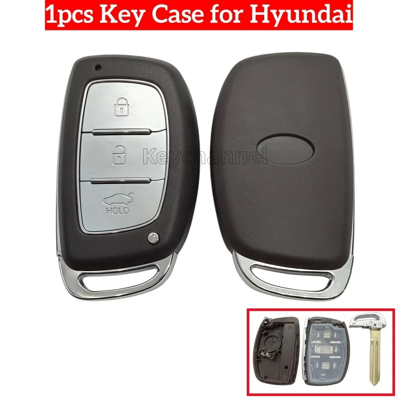 keystar 1pcs 3 Buttons Car Smart Key Shell With Right Side Key Blade Keyless Fob Remote Shell With Battery Holder for Hyundai