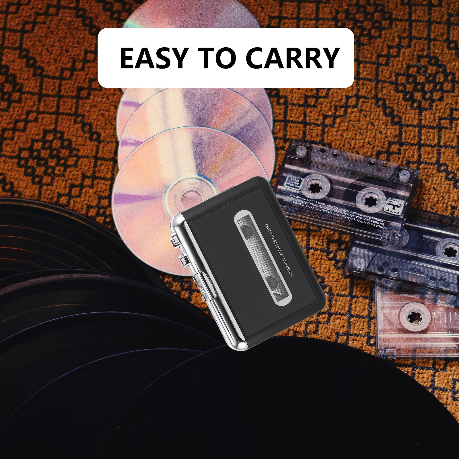 

USB Cassette to Mp3 Converter Premium ABS Metal Material Portable Music Player with Detachable Speaker Long-Lasting Use