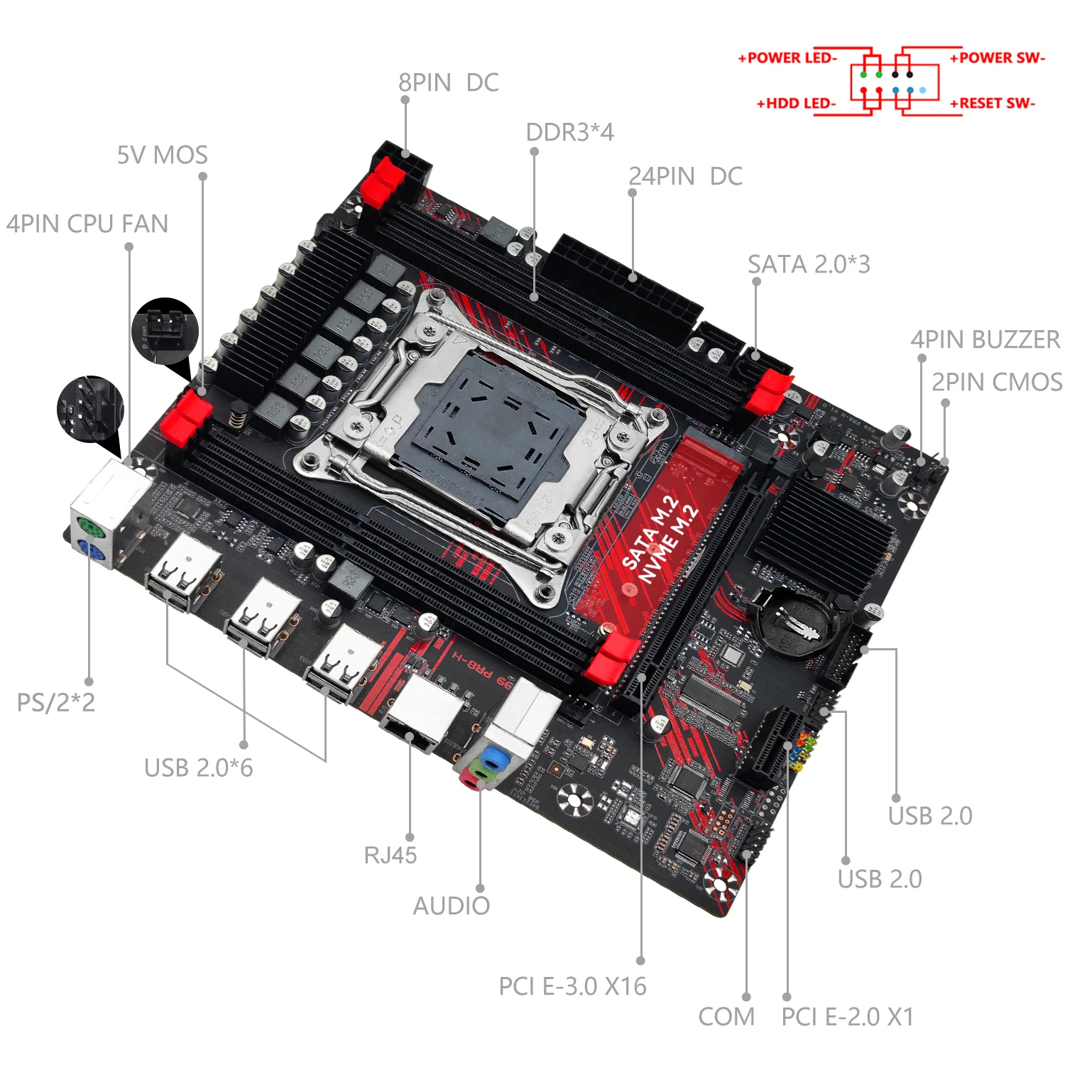 MACHINIST PR8-H X99 motherboard Support LGA 2011-3 Xeon E5 V3 V4 CPU Processor DDR3 RAM with M.2 slot USB2.0