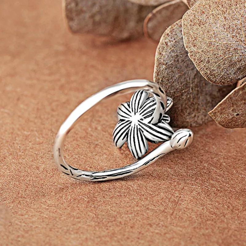 925 Sterling Silver Vintage Lotus Flower Ring for Women Boho Jewelry Gift Wedding Party Jewelry Gifts