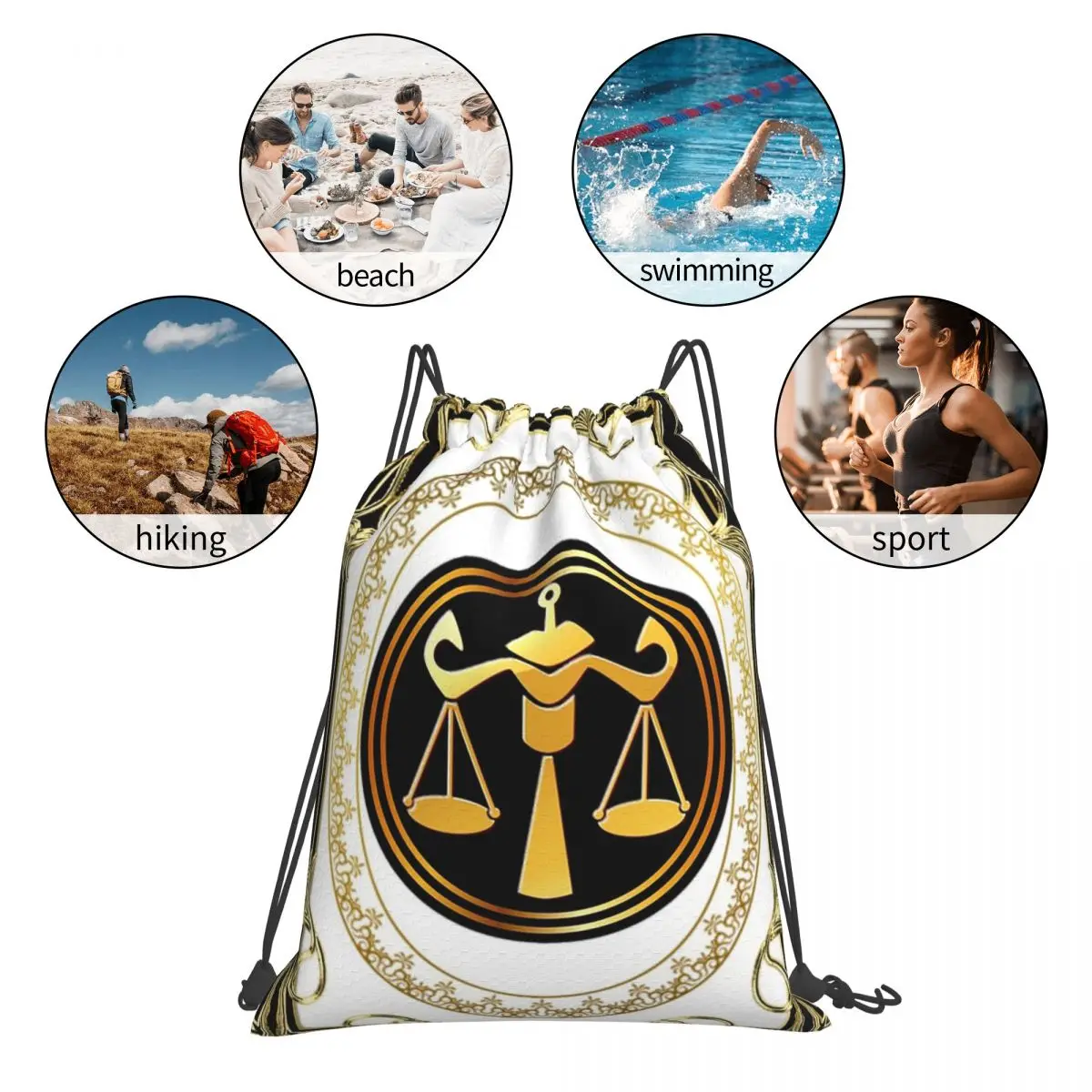 Gold Scales Of Justice Law Logo Lawyer  Backpacks Drawstring Bags Drawstring Bundle Pocket Sports Bag Book Bags For Man Woman