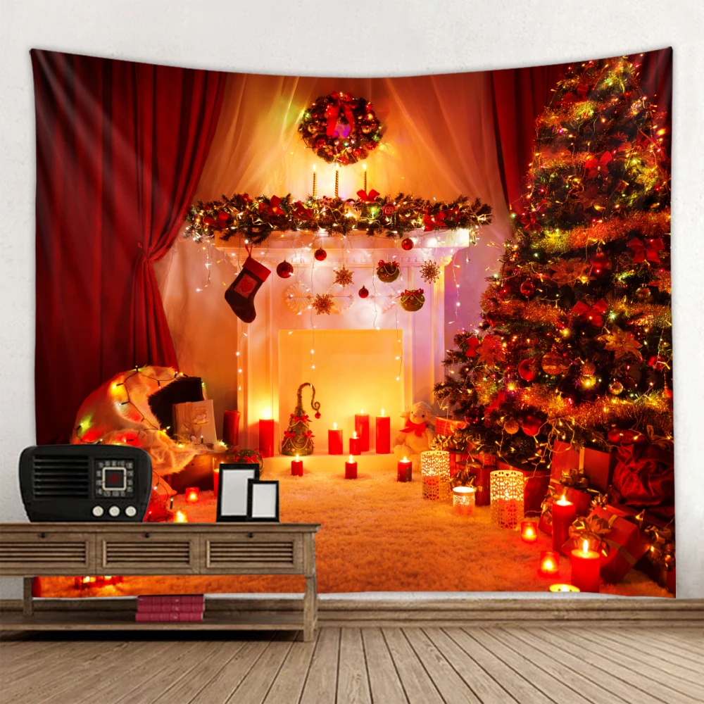 Home Decoration Merry Christmas Festive Atmosphere Tapestry Art Hippie Boho  Background Cloth tapiz navideño